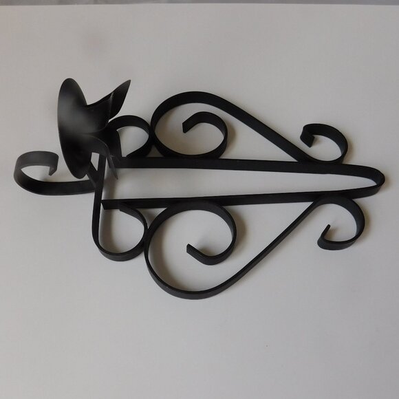 VTG MCM  Black Wrought Iron Metal Wall Candlestick Sconces 9" Pair Candle Holder - Picture 6 of 8